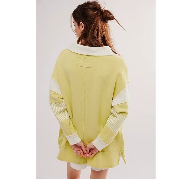 Free People We The Free Clean Prep Polo Pullover Top Oversized Striped L 271670 - Picture 3 of 8